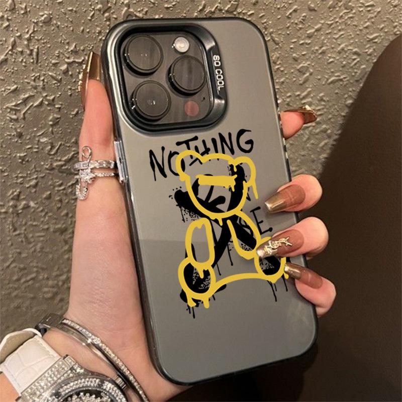 Personalized Graffiti Teddy Bear Phone For iPhone 16 15 14 13 12 11 Pro Max Shockproof Hard Matte Back Cover Case Funda
