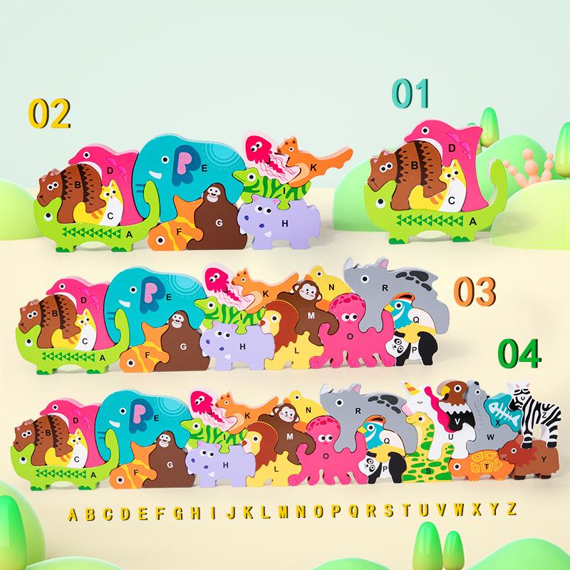 Zvířecí dřevěná skládačka Montessori dětské kreslené 3D puzzle hry Vzdělávací hračky pro děti v raném věku