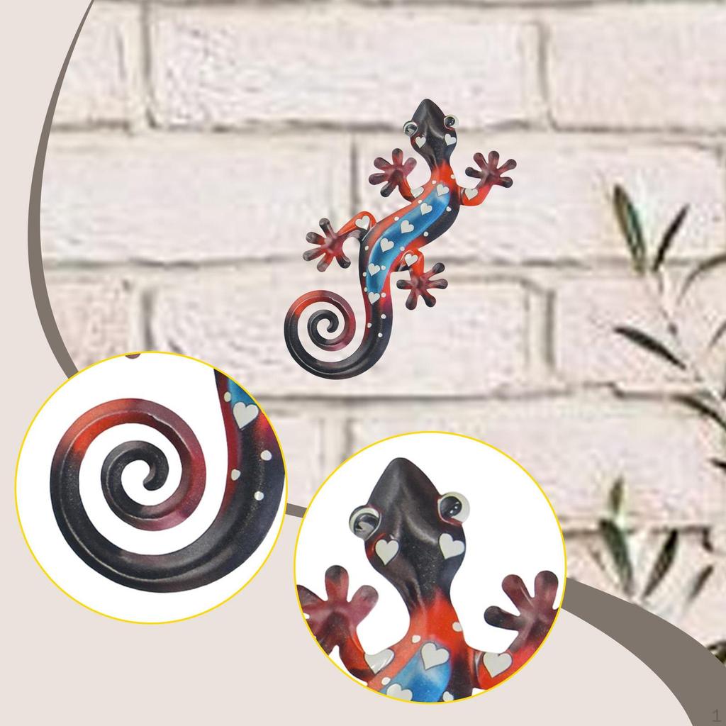 Metal Gecko Wall Art 2D Hanging Artwork,Art Decoration Ornament for Porch Cafe Patio Home