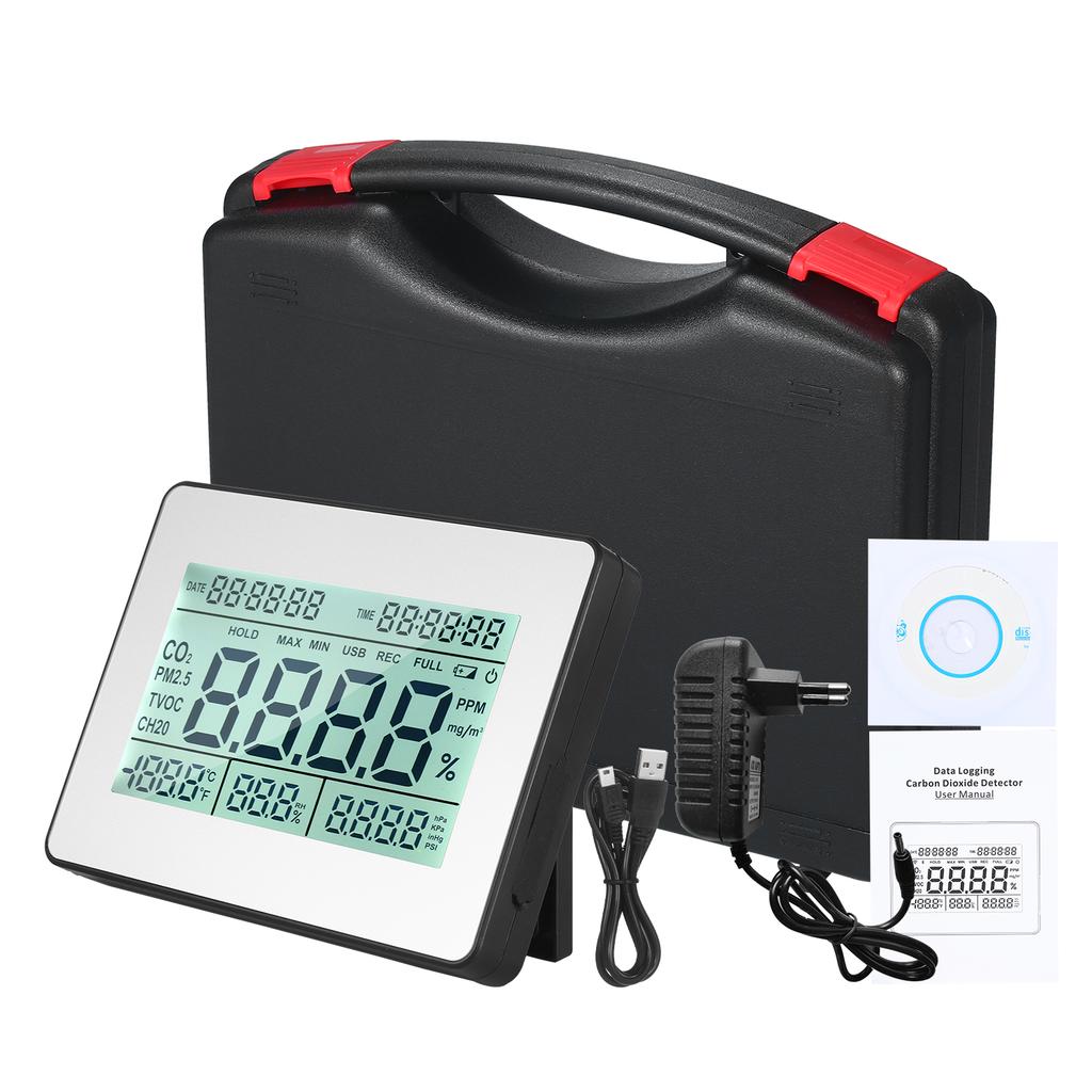 Carbon Dioxide Detector Air Quality Monitor Meter with Data Logging Clock Function 5.5-inch Large LCD Wall Mountable CO2 Detecto