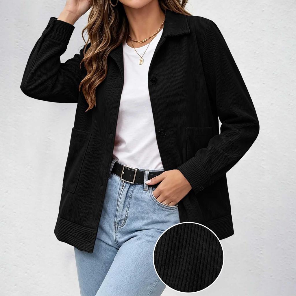 Kadın Moda Bol Kesim Kadife Ceket Cepli Günlük Sonbahar ve Kışlık Mont