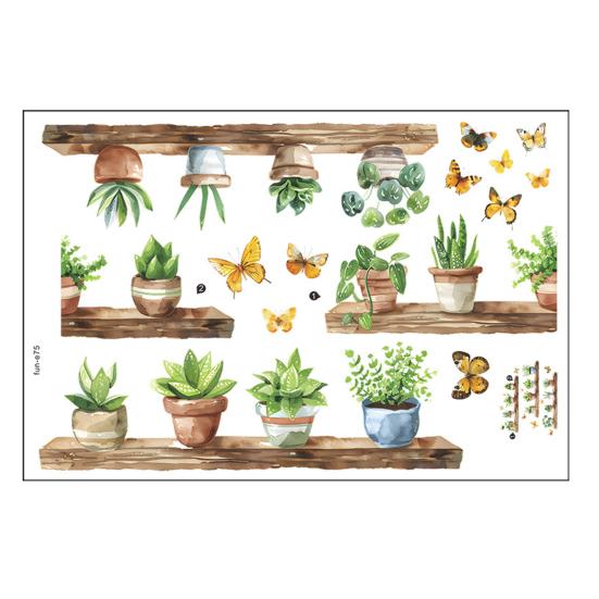 Potted Cactus Shelf Wall Sticker Removable Waterproof PVC Self-adhesive Home Office Living Room Kids Bedroom Green Plant Wall Art Decoration Decal