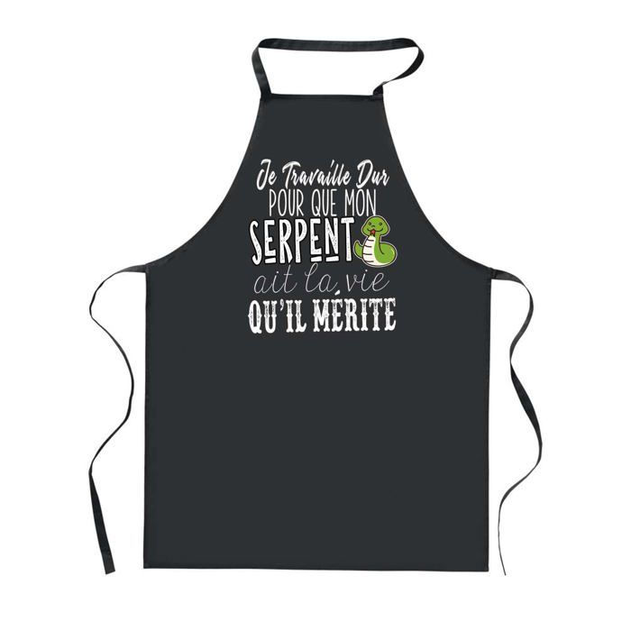 Tablier de cuisine - PLANETEE - Serpent - Noir - 90x60 cm - Liens réglables