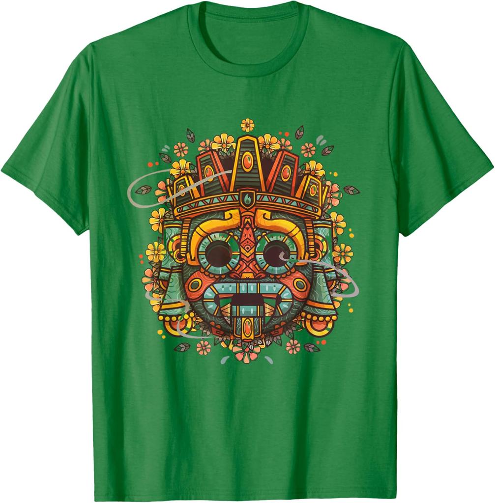 T-shirt Colorata Maschera Maya Azteca Uomo Casual Traspirante Grafica Maglietta Viaggio