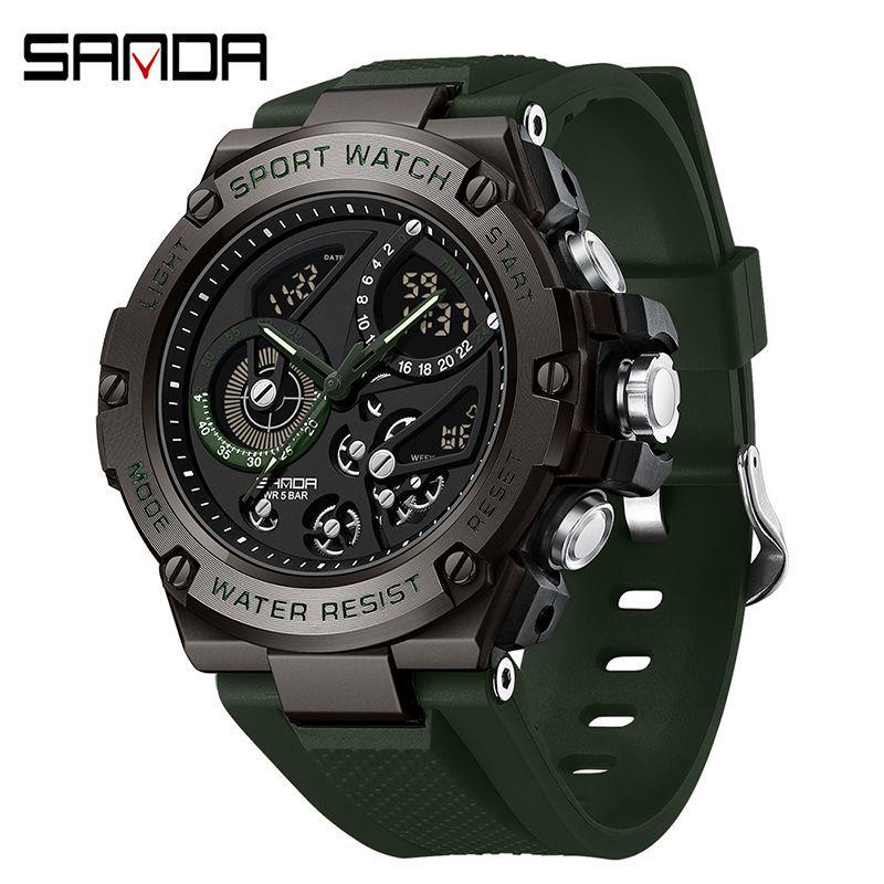 Sanda Men s Multifunction Luminous Waterproof Wristwatch with Alarm, Stopwatch, and Timer.