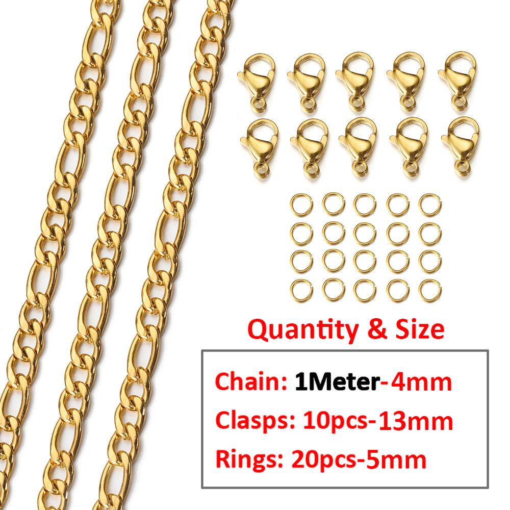 2Meters/1Meter Stainless Steel Chain Lobster Clasps Jump Rings Connectors Chains for Bracelet Necklace Jewelry Making DIY Kit