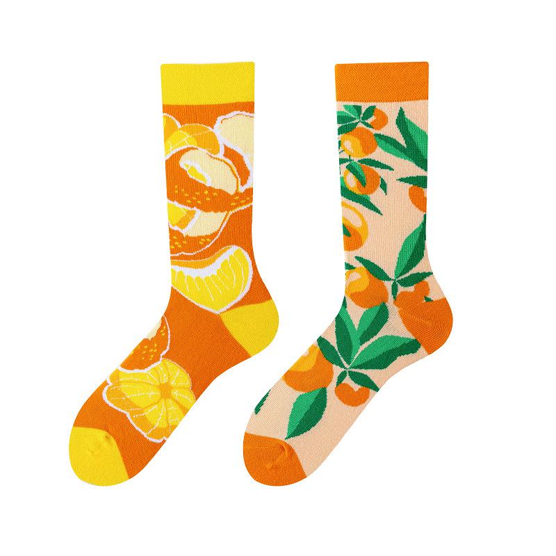 New Creative Couple AB Asymmetric Trendy Socks Fashionable Personalized Trendy Cartoon Jacquard Long Tube Cotton Socks