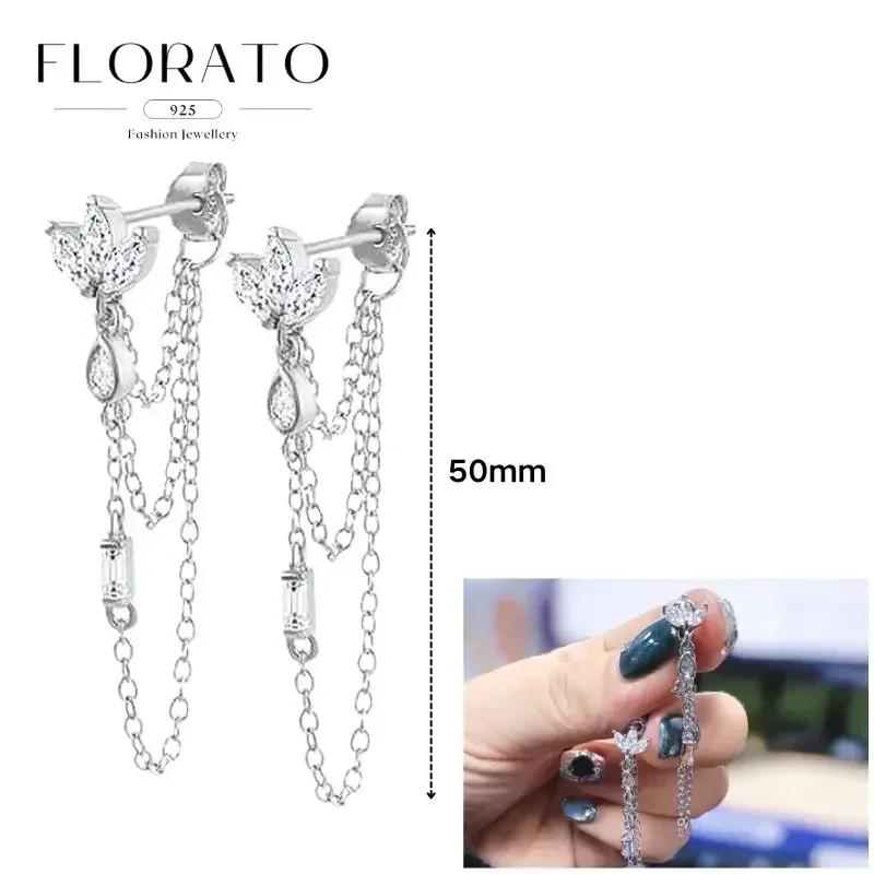 FLORATO 925 Silver Earrings Chain Tassel Pendant Earrings Zircon Silver Earrings for Women Trend Luxury Wedding Jewelry