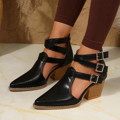 2024 Fashion Shoes for Women Buckle Women Pumps Summer Pointed Toe Solid Dress Block Heel Plus Size Zipper Shoes Zapatos Mujer