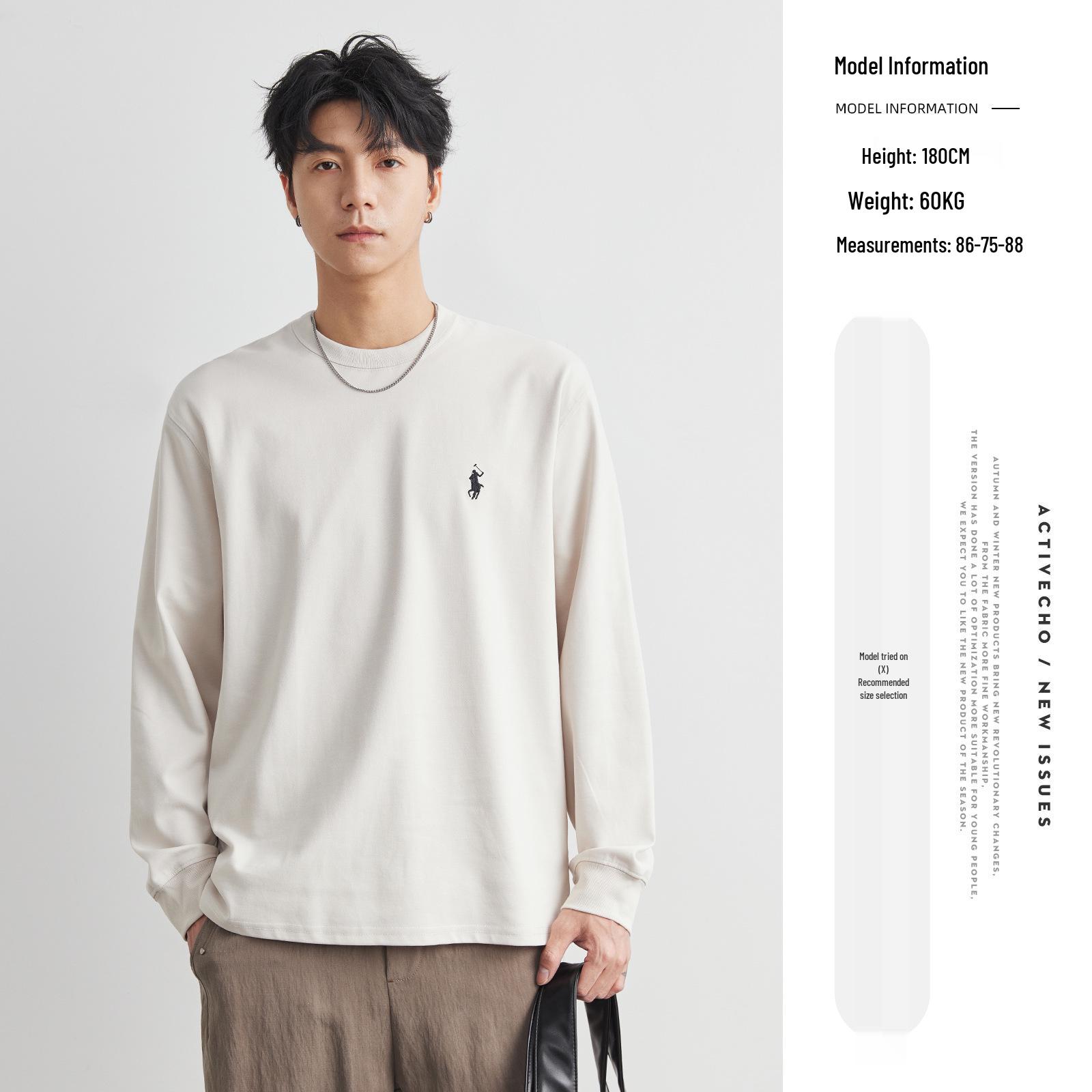 

Yizhi Fashion Мужская вышитая однотонная футболка с круглым вырезом и длинным рукавом - Коллекция весна/осень 2025 песочный