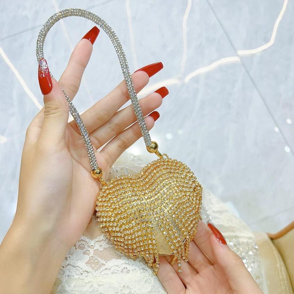 Strassstein Herz Mini Umhängetasche Abendtasche für Damen