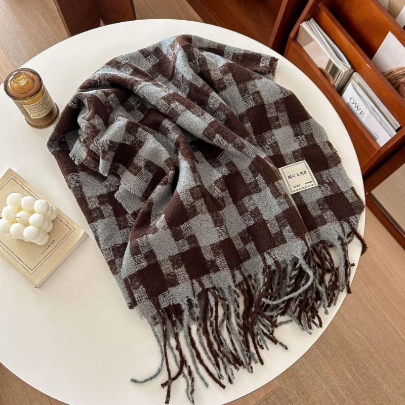 

Зима новый утолщенный имитация кашемира клетчатый шарф женский тысяча птиц клетка универсальная шаль теплый шарф двойного назначения 190cm кофейный