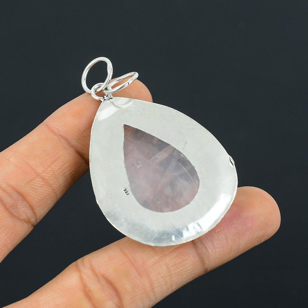 Pear Natural Rose Quartz Mother Birthday New Pendant Jewelry 925 Sterling Silver