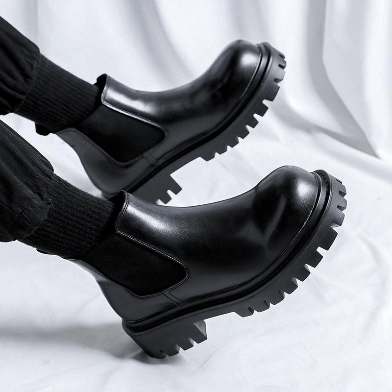 New autumn low-top cigarette boots men's thick-soled low-tube bare boots Chelsea boots elastic short boots 7371-R