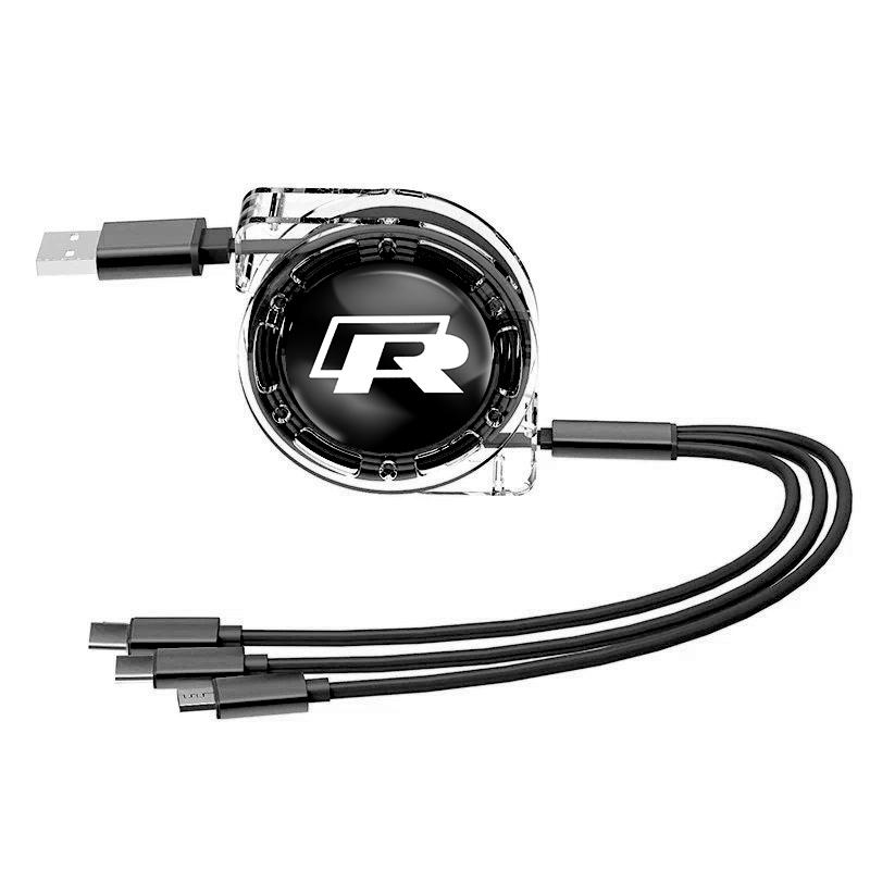 hijk1 3 In 1 Retractable Data USB Cable Charger Fast Wire Charging Cable For VW Golf Tiguan T-Roc Polo Passat ID.4 T-Cross ID.3 Taigo