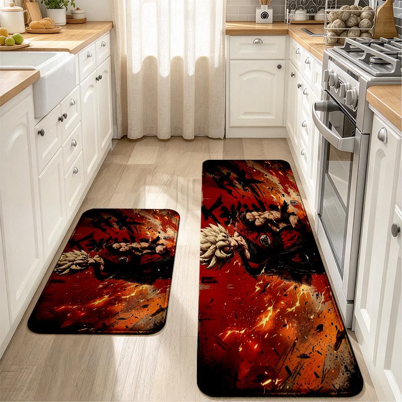 Dragon Ball Super Saiyan Flannel Kitchen Mat Christmas Soft Area Rug Non Slip Floor Carpet Home Decoration