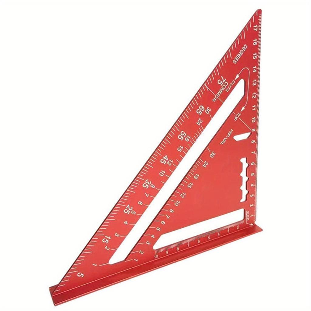 

7 Woodworking Ruler, Red Die-Cast Square 45/90°, Metric/Imperial, Dual-Sided Marking