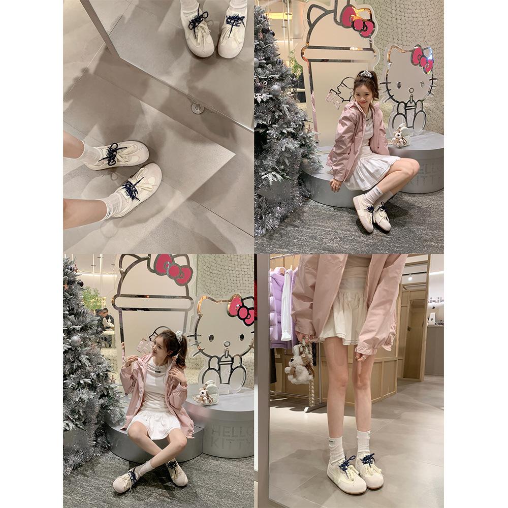 Cowhide version~ Su Yinyin has the same big-headed little cute mandarin duck shoelaces to increase the height, casual moral training shoes, women's Fo