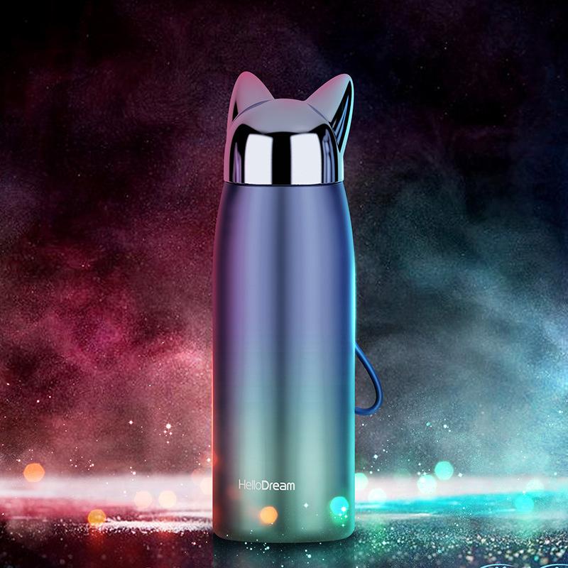 300ml Roztomilá termoska s kočičími oušky Kawaii nerezová vakuová láhev, Přenosný cestovní hrnek pro dívky a dárky