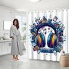 Colorful Music Theme Shower Curtain - Headphones, Boombox & Vinyl Records with Notes, Perfect for Music Lovers' Bath Decor
