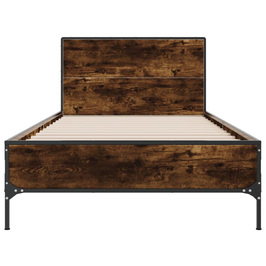 Bed Frame Smoked Oak 90x190 cm Wood Based Material and Metal