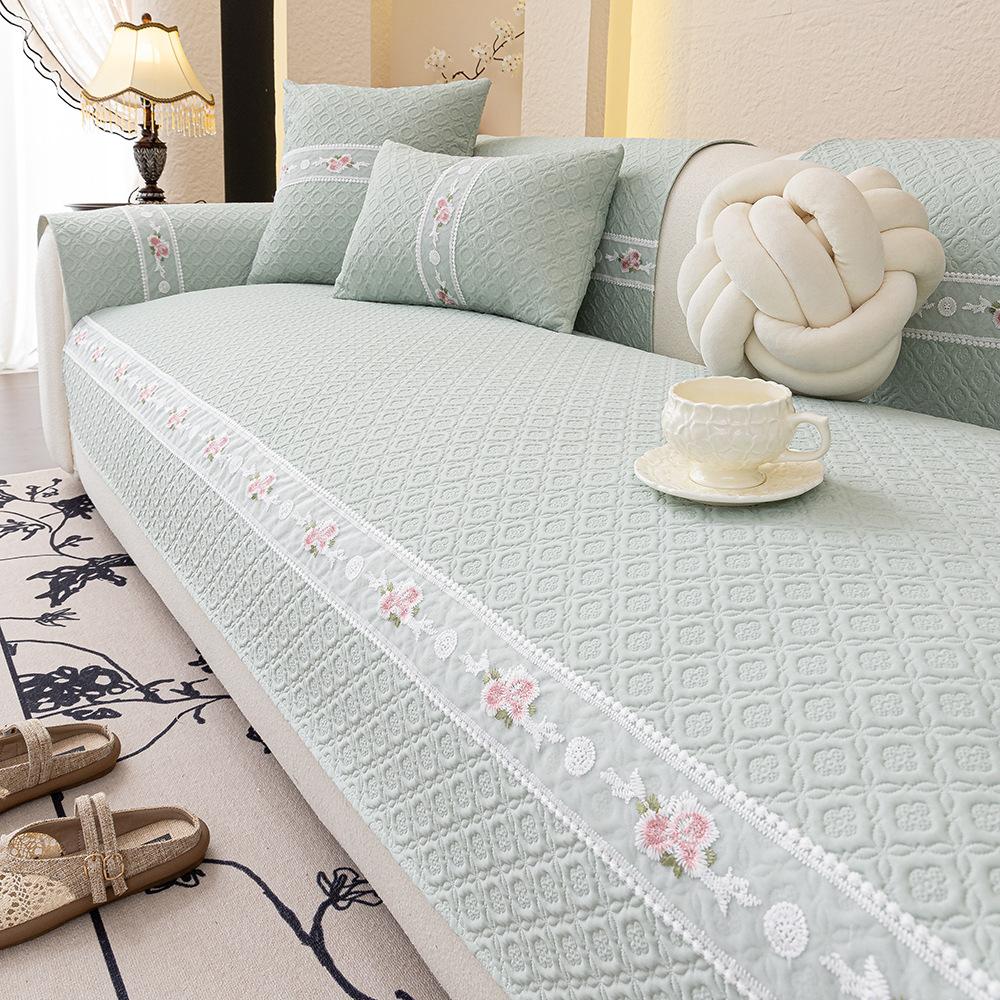 

Embroidery Cool Sofa Cushion Universal Non-Slip In All Seasons New Sofa Cover Towel Small Fresh Seat Cushion Cover Cloth 70*70cm зелёный