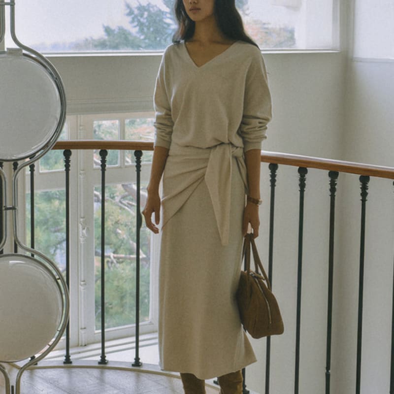 WISELY VELVET CASHMERE SHAWL MUFFLER_OATMEAL