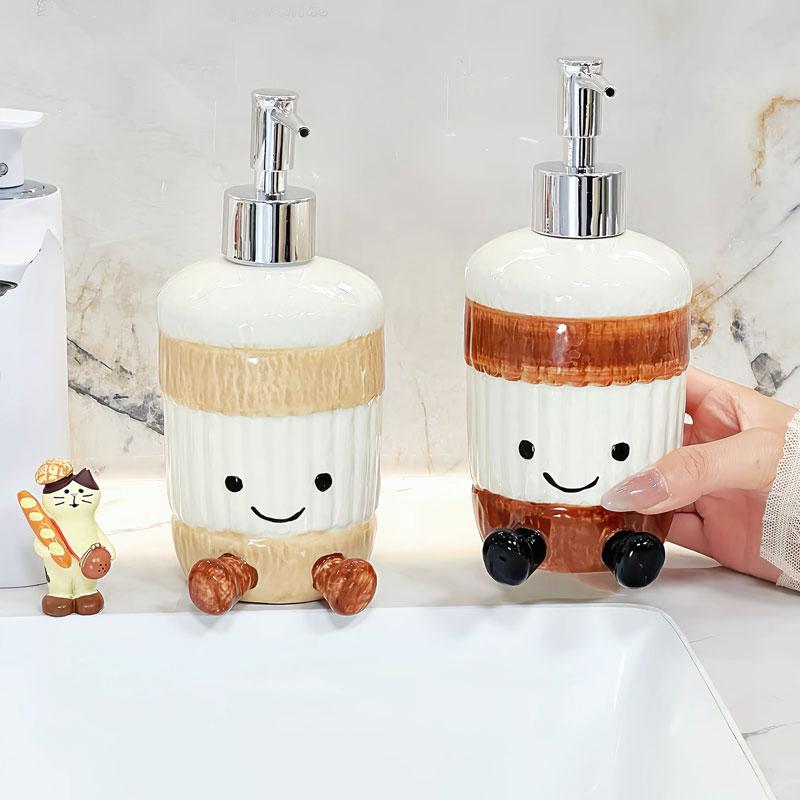 450ml Soap Dispenser Cartoon Coconut Lotion Bottle Creative Hand Washing Liquid Bath Gel for Household Toilet Ceramic Sub Bottle