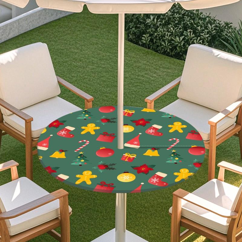 Outdoor Round Table Cover With Geometric Waterproof Elastic Hem Patio Garden Deck