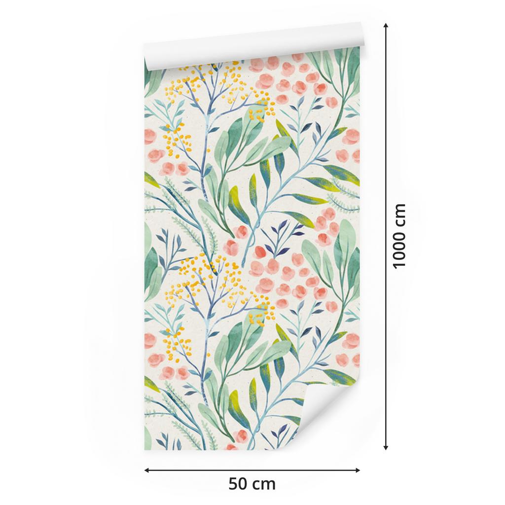 Pastel Plants Wallpaper in Retro Style for Living Room and Bedroom 50x1000