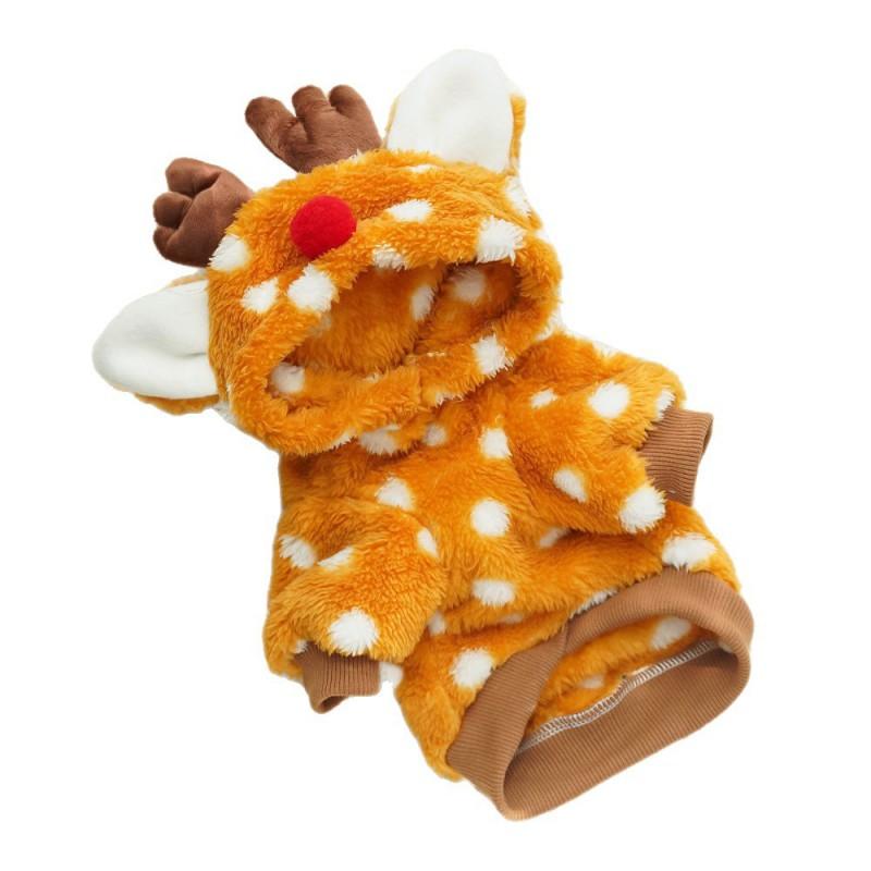 Pet Christmas Costume Deer Print Hooded Warm Outfit Medium Dogs Cats Winter