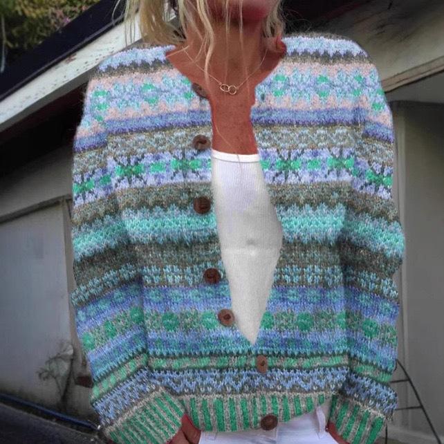 European Style 3 D Print Cardigan Knitted Jacket Spring and Fall Women 7 Sweater
