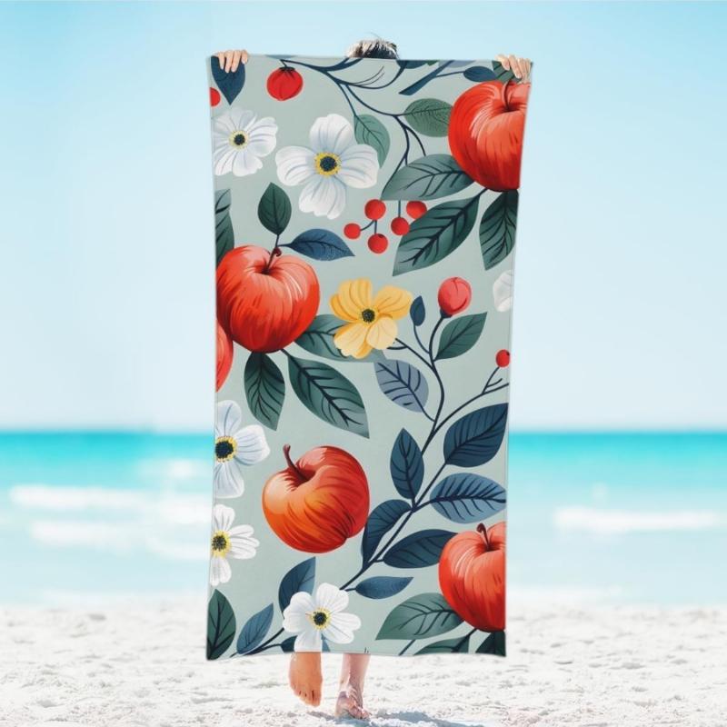

Flower Apples Fruit Beach Towel Lightweight Microfiber Beach Towels Decor Quick Dry Pool Towel Beach Travel Swim Bath Camping W40*H60(CM)