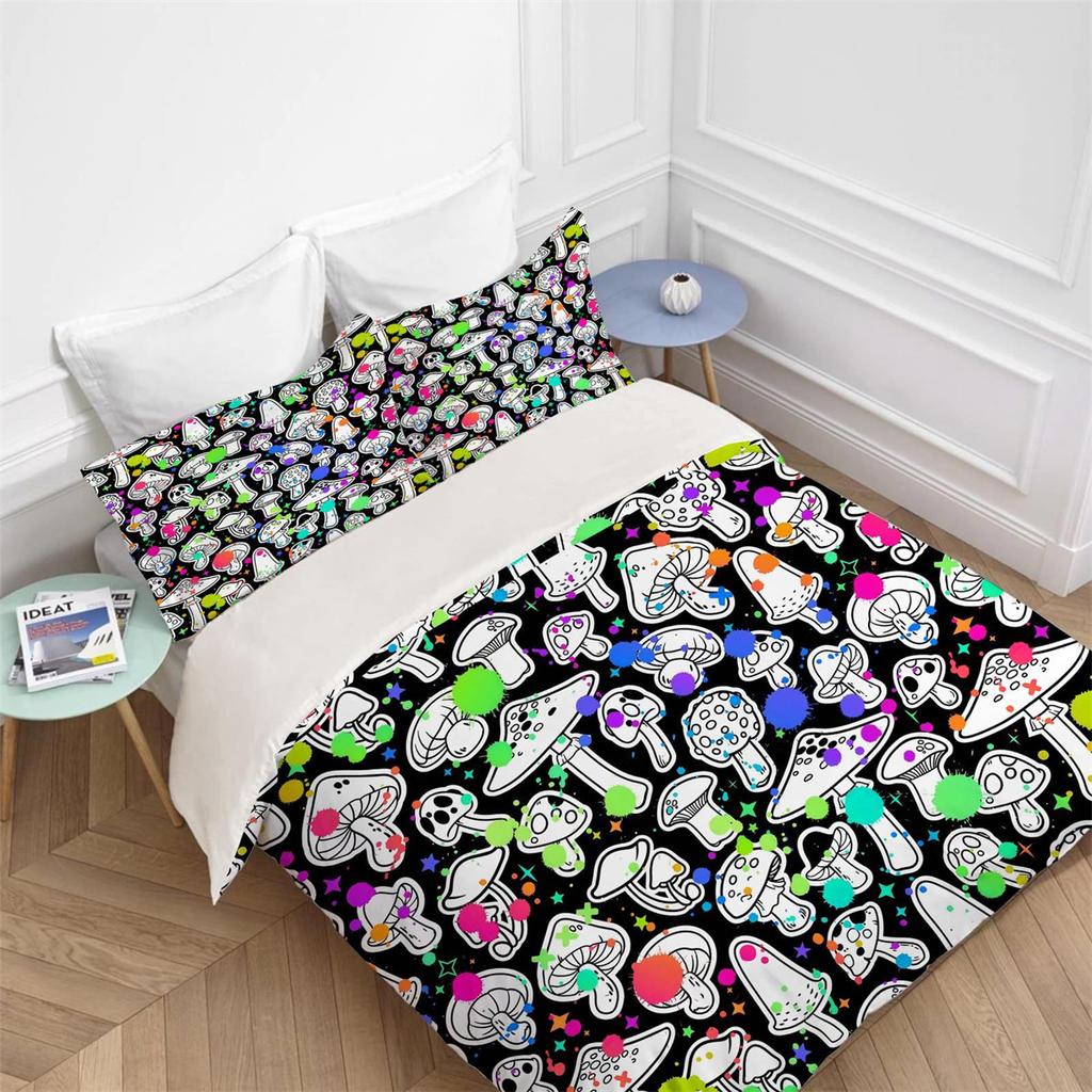 Colorful Psychedelic Mushroom Duvet Cover Comforter Bedding Set for Youth Girls Boys Gifts, Bedding Set With Pillowcase 75*50cm