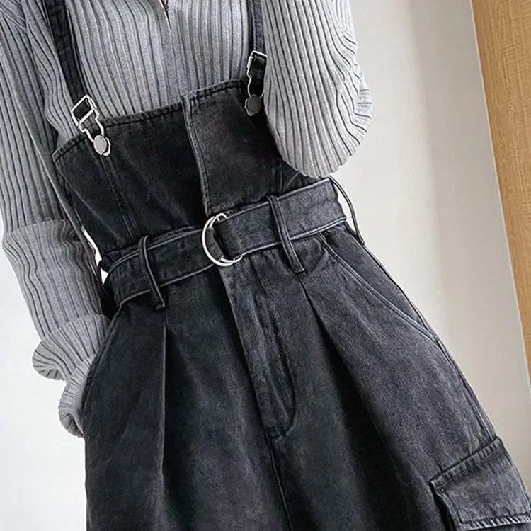 Workwear-style Wide-leg Denim Overalls Women Spring Autumn Design with Retro Halter Jumpsuit Female Shoulder Strap Jeans