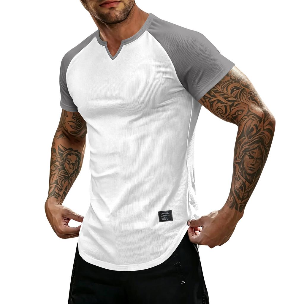 T-shirt da uomo leggera a maniche corte con scollo a V, vestibilità muscolare, traspirante, per palestra, allenamento, vestibilità slim, maglietta estiva