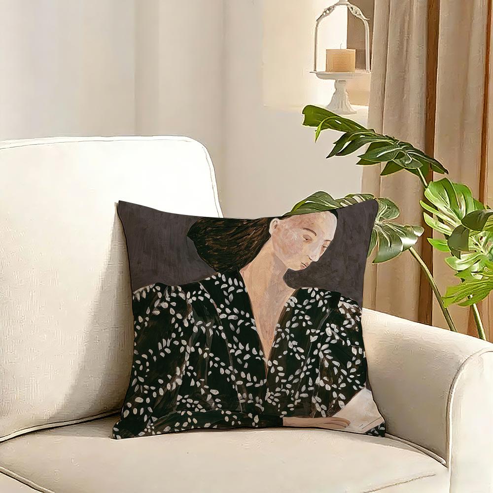 Abstract Figure Lines Girl Sofia Cushion Cover Reversible Plush Pillow Cover Soft Fluffy Home Decor for Sofa Bedroom