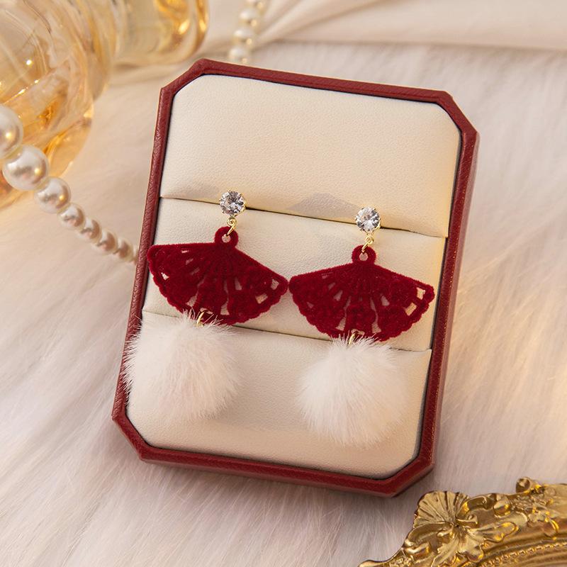 Silbernadel Herbst/Winter Rote Schleife Perle & Rose Kette Ohrringe