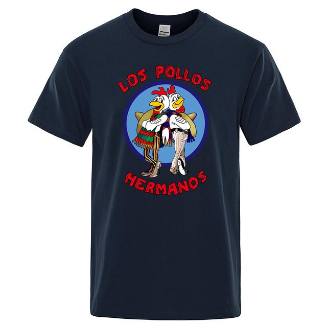 

LOS POLLOS Hermanos забавная футболка с принтом, мужская модная повседневная футболка с короткими рукавами, летняя хлопковая дышащая футболка Chicken Brothers Tee XXL темно-синий