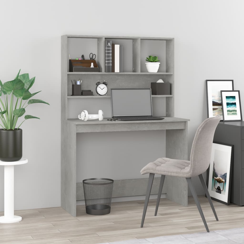 Desk with Shelf Concrete Grey 102 x 45 x 148 cm Particleboard