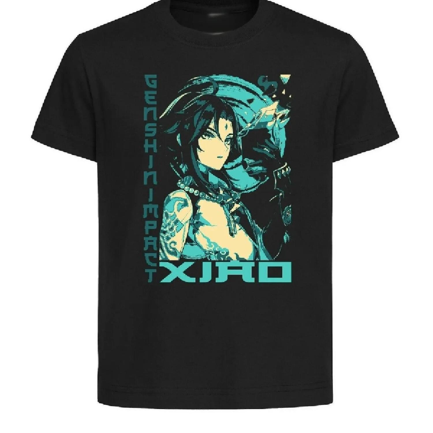 

Black T-Shirt Black Jersey Japanese Style Genshin Impact Xiao-Unisex clothing S