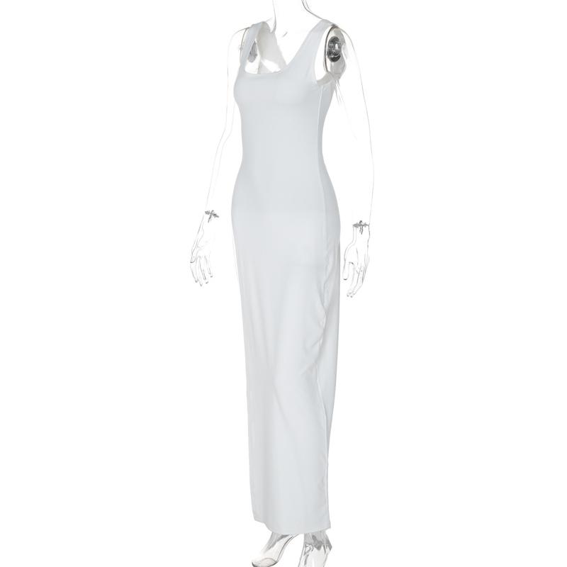 2025 Sexy Sleeveless Side High Split Dress Solid Backless Women Midi Dresses Summer Party Club Streetwear Clothes Y2K