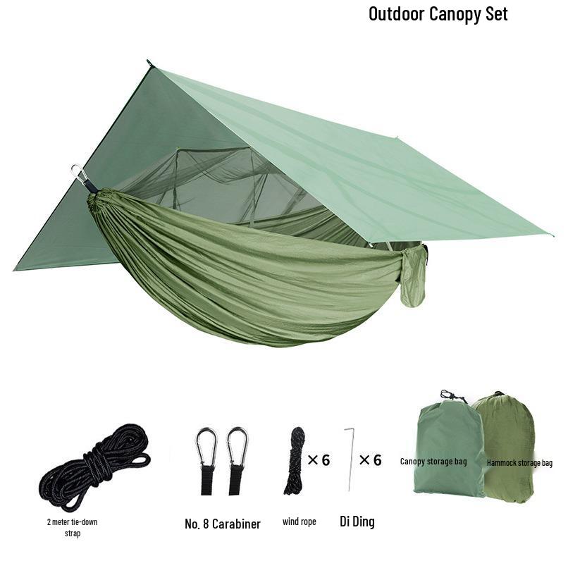 Outdoor Quick-Open Hammock with Mosquito Net and Rainproof Sunshade Tarp