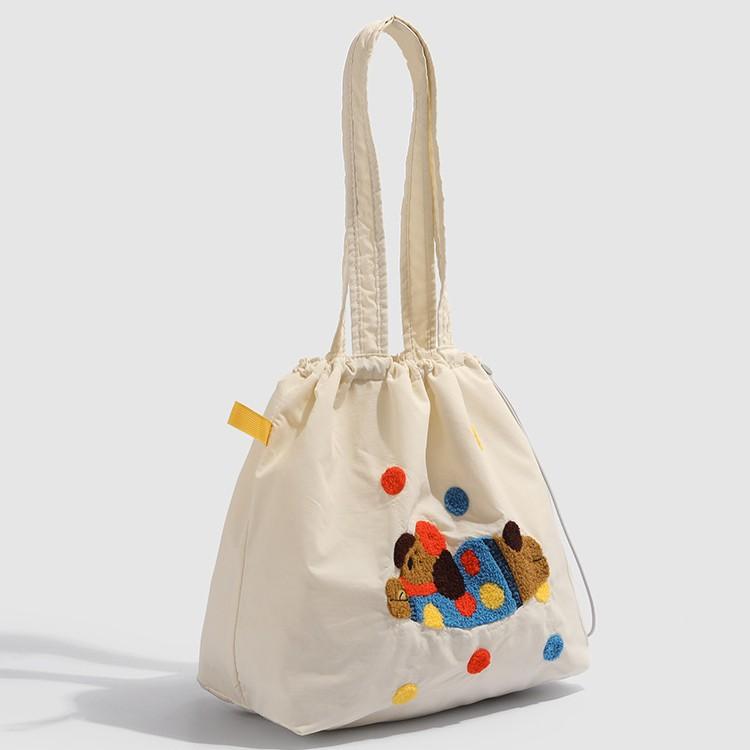 Cute Embroidered Versatile Artistic Single Shoulder Bag 2025 New Lazy Style Large Capacity Commuter Single Shoulder Tote Bag for Women