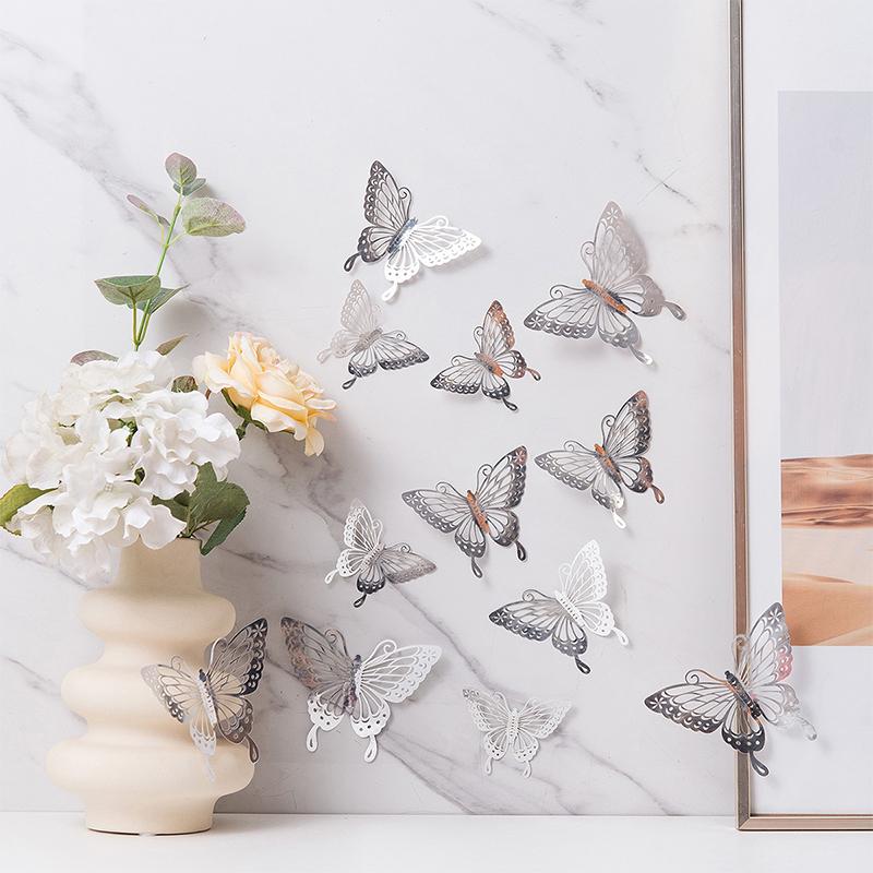 12Pcs/set 3D Hollow Butterfly Wall Sticker for Home Decoration DIY Wall Stickers Modern Wall Art Living Room Decoration