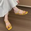 Fashion 2025 New Fashion Strange Wedge Slippers For Woman Wide Strap Square Toe Yellow High Heels Mules Slides Shoes Summer Sandal