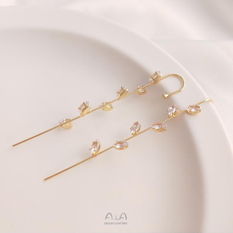 14K Gold-Filled Cubic Zirconia Stud Earrings with Conch-Style Ear Cuff