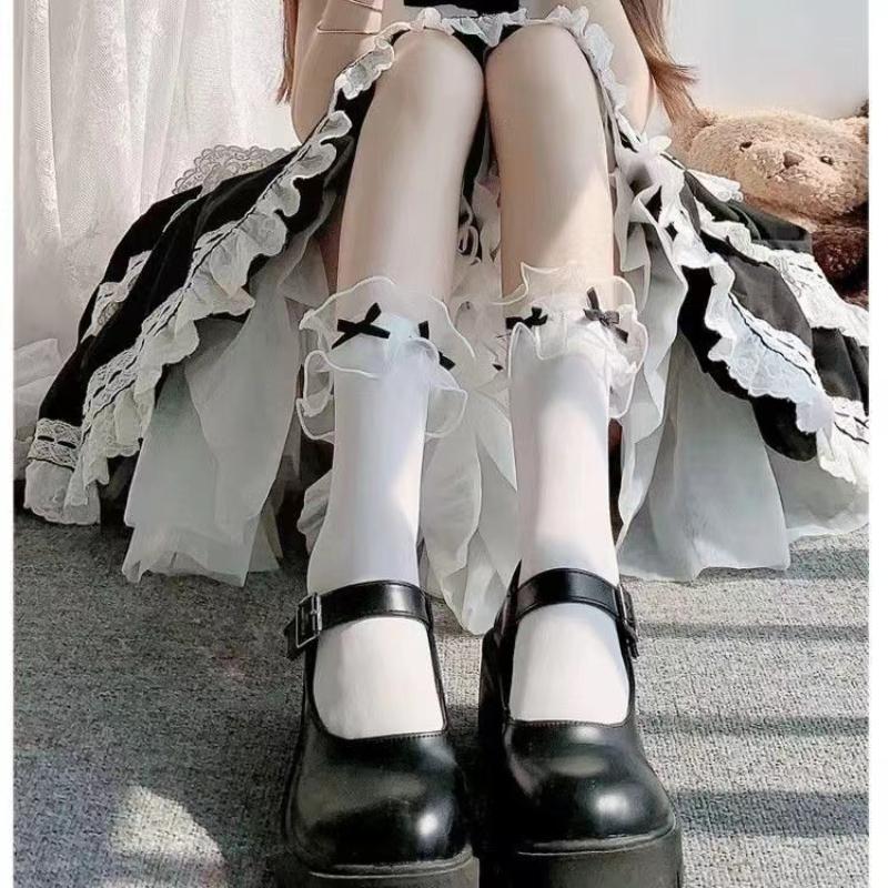 

Женские гольфы Лолиты, милые носки с бантиками для балета, свободные носки для JK-формы, оборчатые носки-рюши на щиколотку, ботильоны one size белый