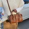 Folded Boston Bag Women's Soft Leather Handheld Shoulder Bag