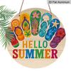 2D Flat, 1pc Aluminum Flip Flops Hello Summer Wall Sign - Retro Beach House Decor with Flip-Flop Design, Lightweight Suitable for Bedroom, Kitchen